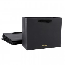 Beava Black Paper Bag for Packaging, 5 Pack Small Paper Bags with Handles for Shopping, Birthday Gift Wrapping, Takeouts, Party