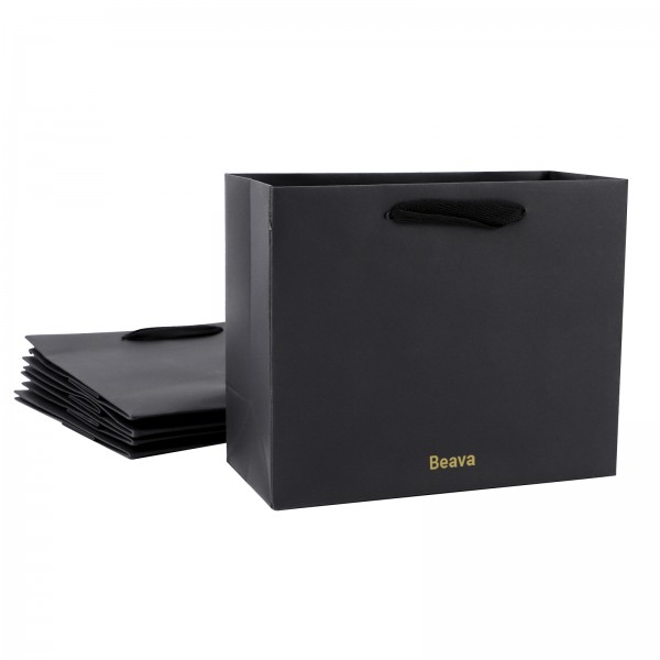 Beava Black Paper Bag for Packaging, 5 Pack Small Paper Bags with Handles for Shopping, Birthday Gift Wrapping, Takeouts, Party