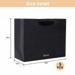 Beava Black Paper Bag for Packaging, 5 Pack Small Paper Bags with Handles for Shopping, Birthday Gift Wrapping, Takeouts, Party